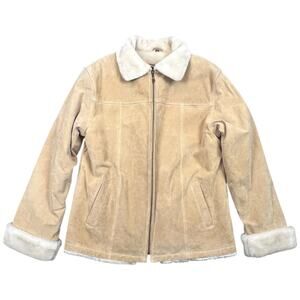 Adler Collection Tan Suede Leather Faux Shearling Jacket Women’s L